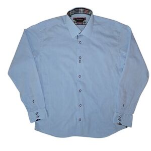 Maceoo Mens Dress Shirt Size 5 (XL) Light Blue Button Up Plaid Trim Designer